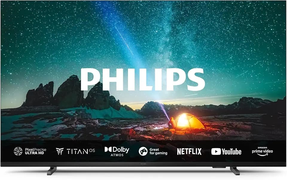 PHILIPS 65PUS7609 4K LED Smart TV - 65-Zoll Display mit Pixel-präziser Ultra HD Titan OS Plattform und Dolby Atmos-Klang. Funktioniert mit Alexa und Google Sprachassistent – Anthrazitgrau