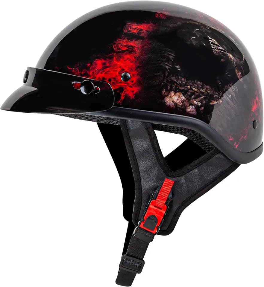 CARTMAN Half Helmet Medium, DOT Approved Red Skull Graphics for Adult