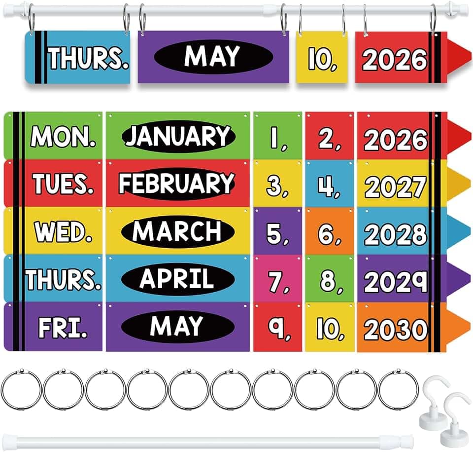 73Pcs Upgraded Magnetic Classroom Flip Calendar with Holder for Teacher Classroom,Colorful Crayon Shaped Flip Calendar Cards for Teacher Organization Back to School Supplies