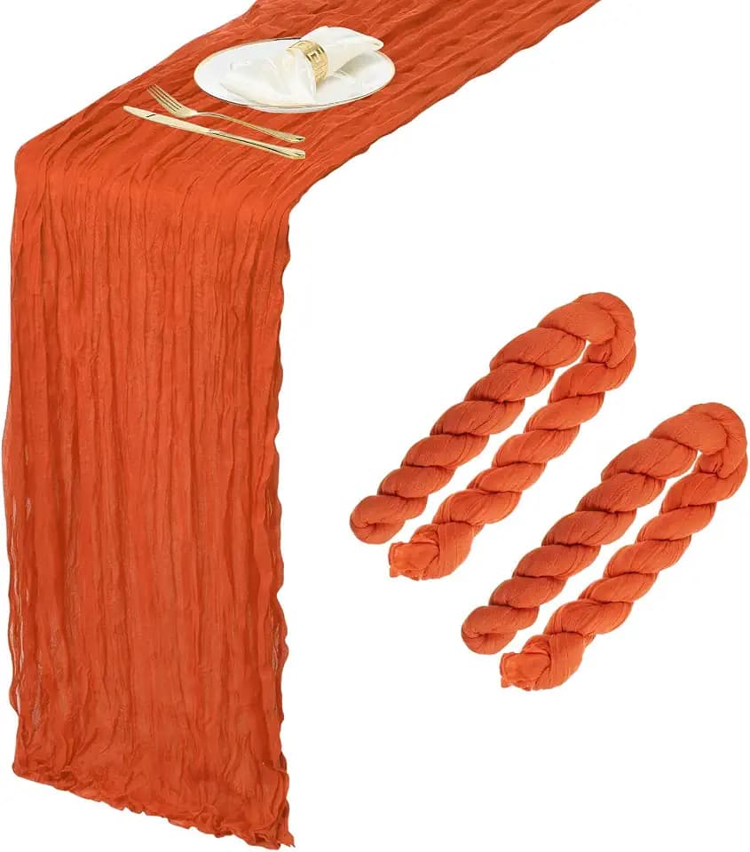 sourcing map Seihtuch-Tischläufer, rustikal, rustikale Gaze, Tischdekoration für Hochzeit, Geburtstag, Party, 300 x 299 cm, Orange, 2 Stück