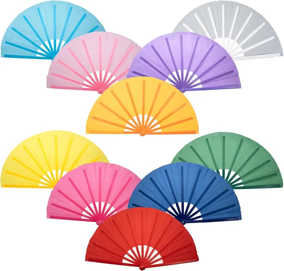 QIRMIZI 10PCS Boots on The Ground Line Dancing Fan - Large Folding Hand Rave Fan for Chinese Kung Fu, Dance, Music Festivals,Carnivals, Weddings, EDM Events, Parties & Decorations,Mixed