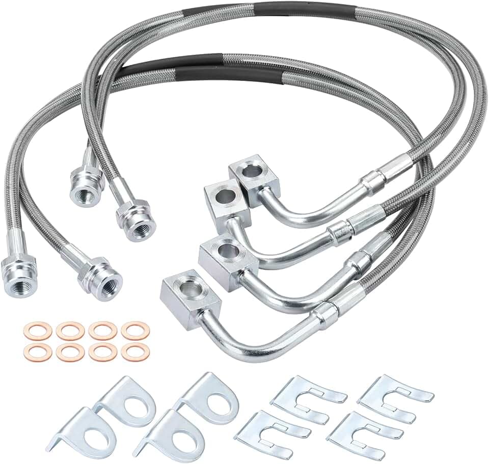 89716 Stainless Brake Lines - Front/Rear Stainless Brake Lines Kit Compatible with 2007-2018 4WD Jeep Wrangler JK Unlimited/2 Door 2007-2010 2WD Jeep Wrangler JK Unlimited (4pcs)
