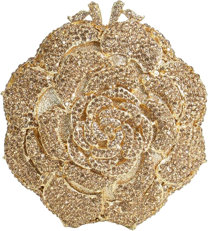 RomanticDesign Women Round Rose Flower Rhinestone Clutch Bag Elegant Crystal Bride Purse for Evening Party Prom Wedding