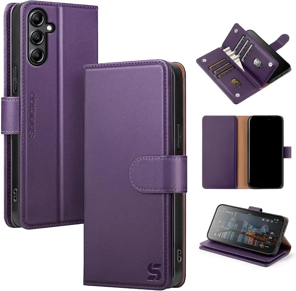 Shieldtop Compatible with Samsung Galaxy A14 5G Wallet Case with Card Holder,Women Men RFID Blocking PU Leather Folio Flip TPU Protective Cover Credit Card Slots,Phone Case for Galaxy A14,Purple