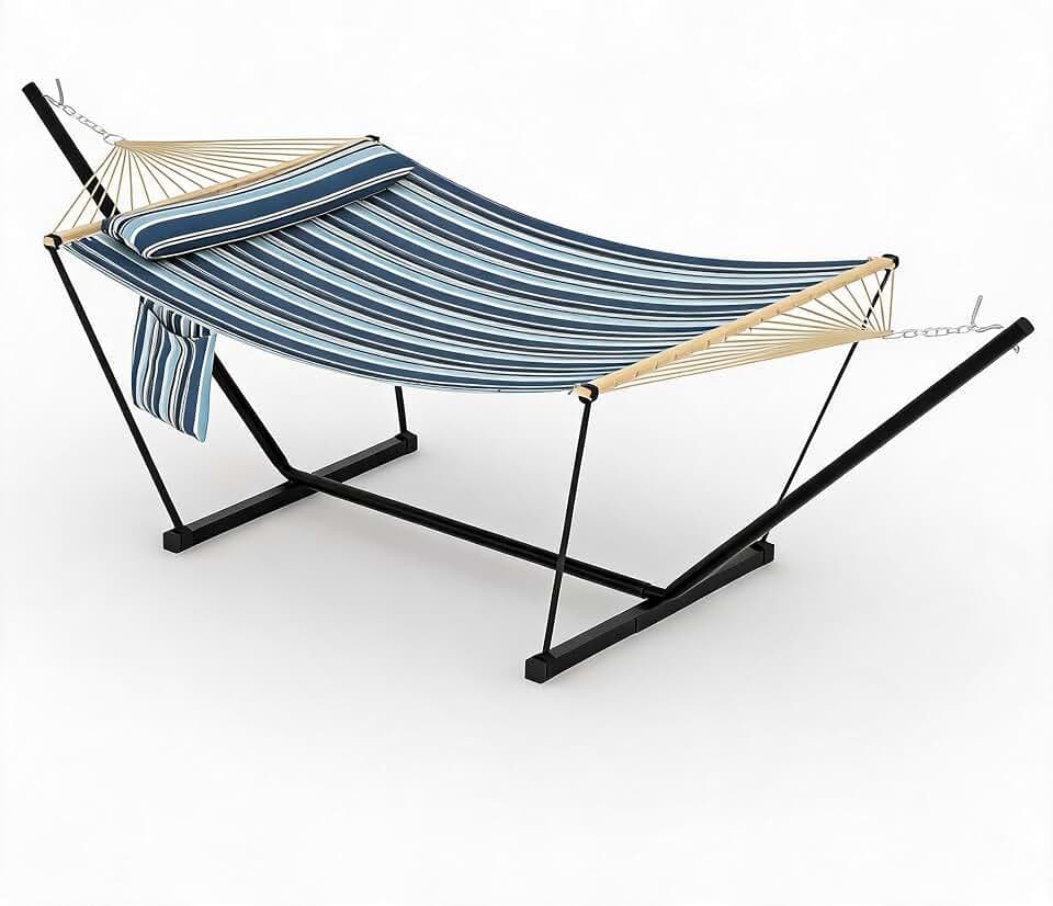 Garvee 2-Person Hammock with Stand for Outside–450lbs, Balance Rope, Pillow