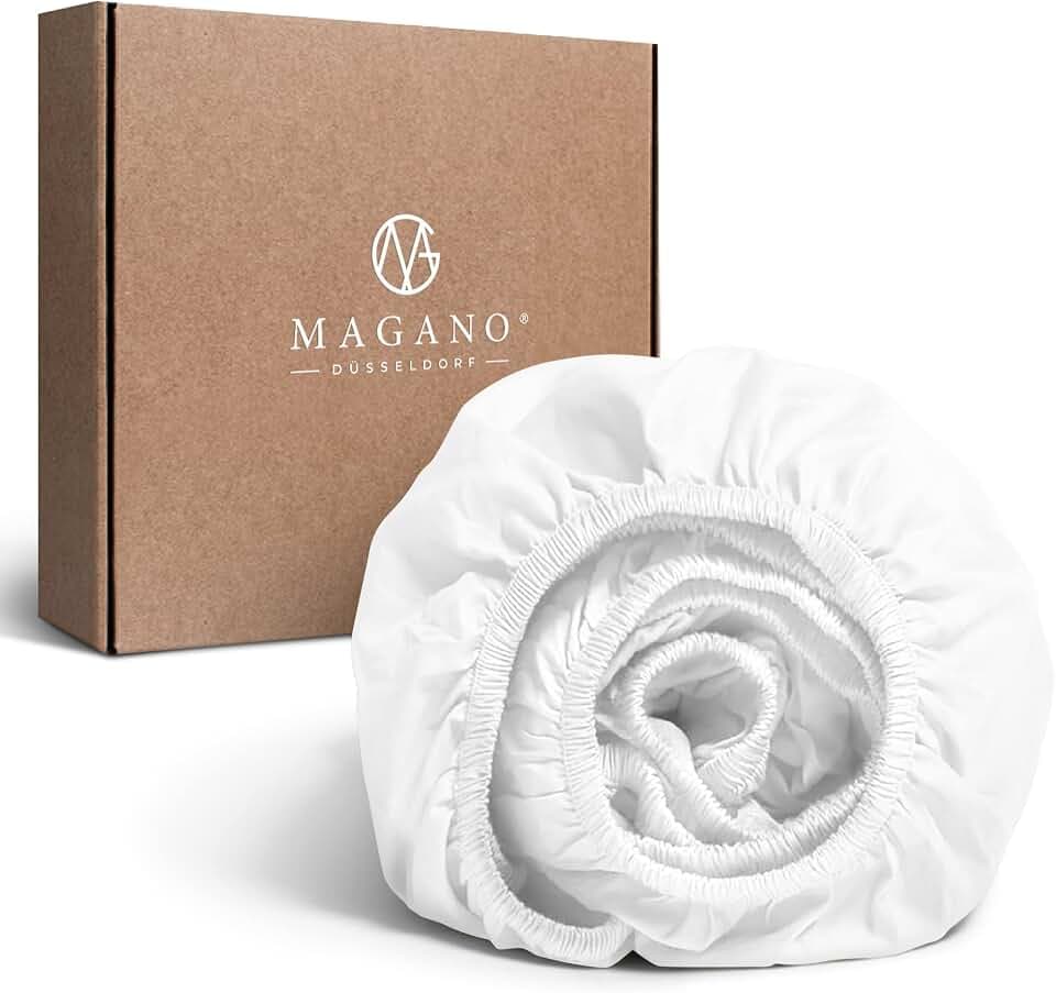 MAGANO® Luxus Spannbettlaken 140x200 Boxspringbett Topper Weiß | Bambus & Baumwolle Satin | 400 TC Premiumqualität | Thermoregulierend | Spannbetttuch Bettlaken140x200cm | Weiss
