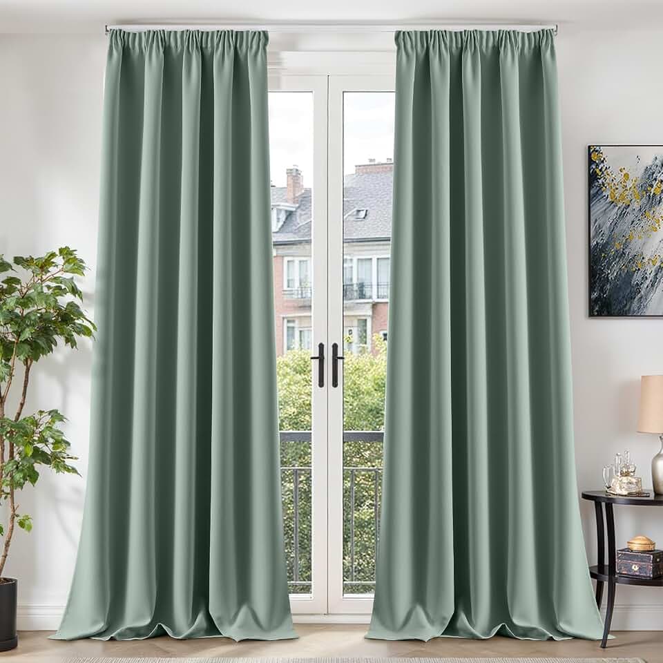 TOPICK Vorhänge Gardinen Verdunklungsvorhänge H260xB140 2er Set Salbeigrün | Abdunkelnd Vorhänge Blickdicht Wohnzimmer Gardinen für Schienensystem Blackout Curtains Gardinen mit Kräuselband Schlafzimmer