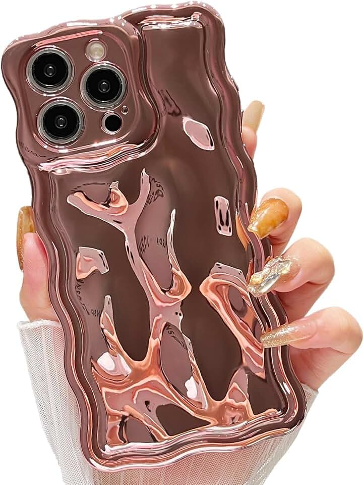 ZTOFERA Hülle für iPhone 15 Pro Max, Niedliche Lockige Wellen Rahmen Glänzende 3D Wellenform Galvanik Design Schütz Handyhülle Weiche TPU Stoßfest Bumper Cover für Mädchen Frauen, Rosa