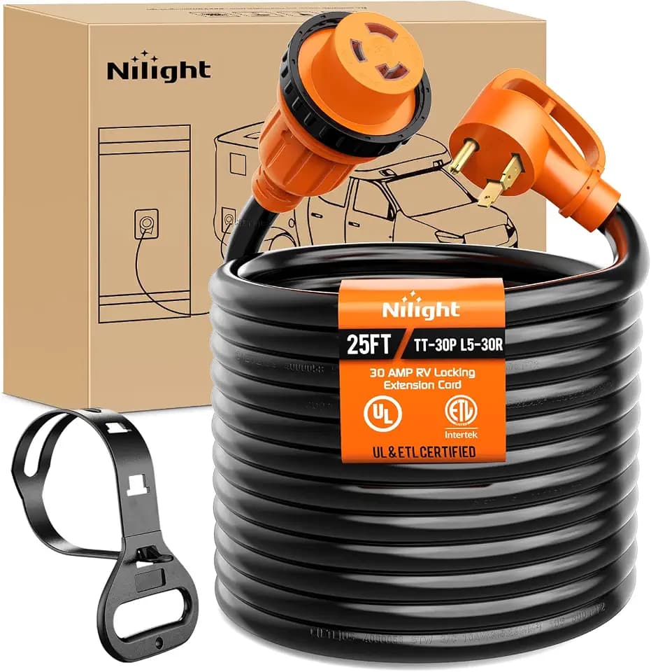 Nilight 30 Amp 25FT RV Locking Extension Cord 125V ETL Listed 10 Gauge