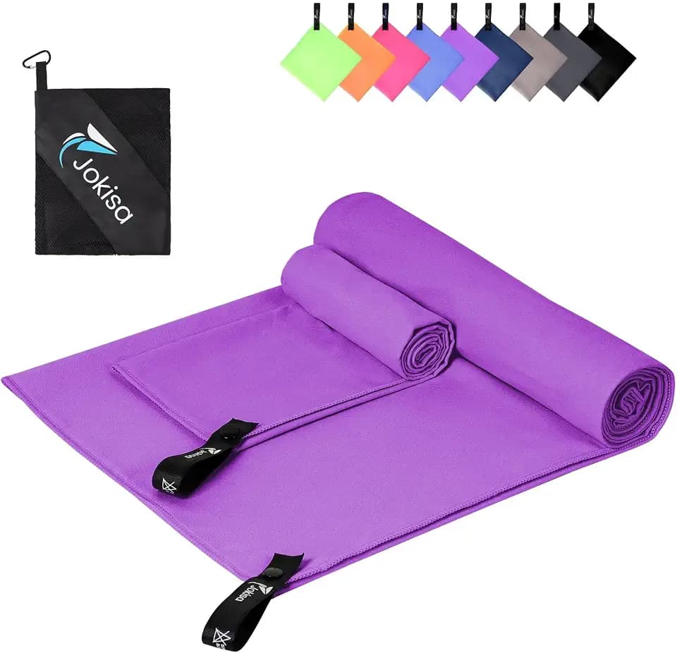 Mikrofaser Handtuch 2er Set, 180X90cm Strandtuch Mikrofaser + 80X40cm Sporthandtuch, Schnelltrocknendes & Sandfrei Handtücher für Outdoor Sauna Strand Trekking (Lila)