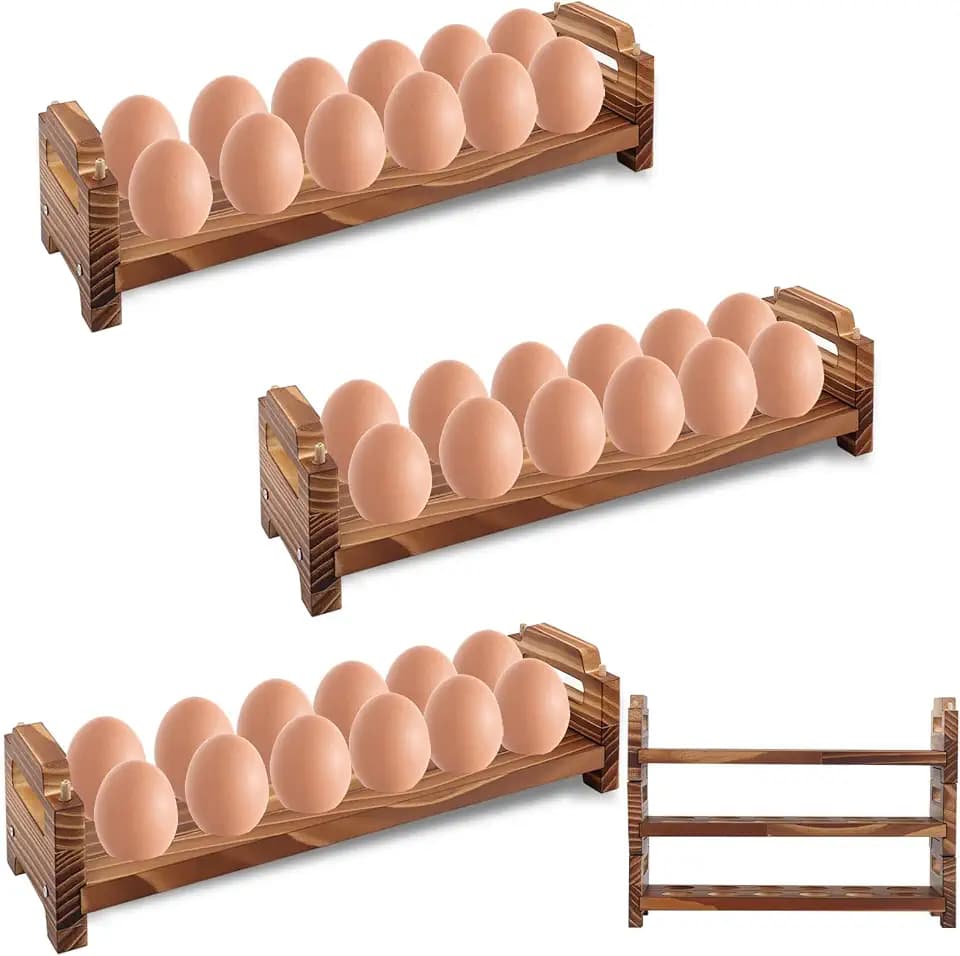 Eierhalter aus Holz, 3 Ebenen Stapelbares Design für 36 Eier Eierbehälterregal Bauernhoffrische Eierablage Küchentheke Organizer Holz Eierständer für Ente, Truthahn, Hühnereier