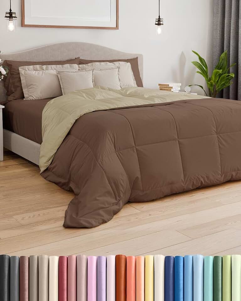 Comforter Full Size - Soft Reversible Comforter - Brown/Beige, 80" x 86"