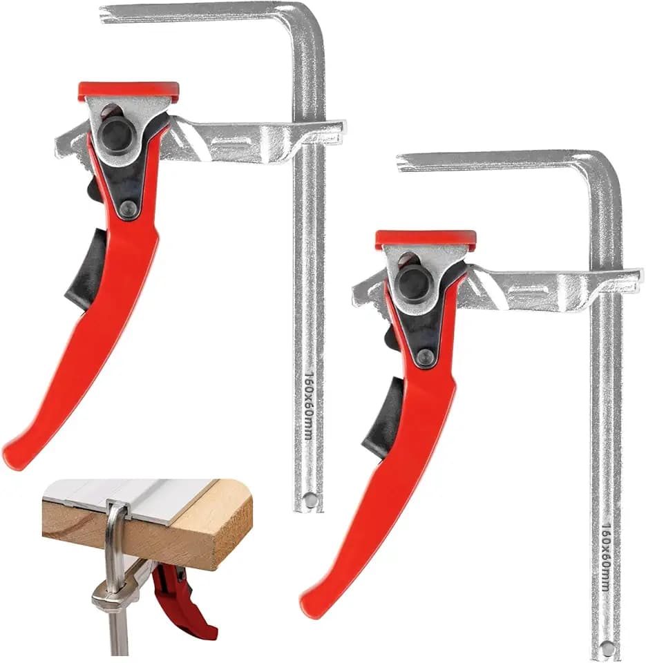 2 Stück Hebelzwinge - Ganzstahl Tischzwinge mit Hebelgriff, Schnellspanner Zwinge mit 160mm Kapazität und 60mm Kehlentiefe zum Schleifen, Schneiden