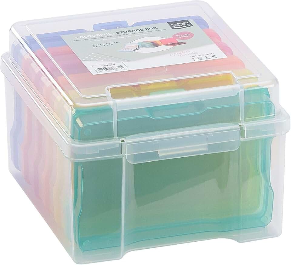 Vaessen Creative Farbige Staubox mit 6 Boxen, 21 x 18,5 x 14 cm