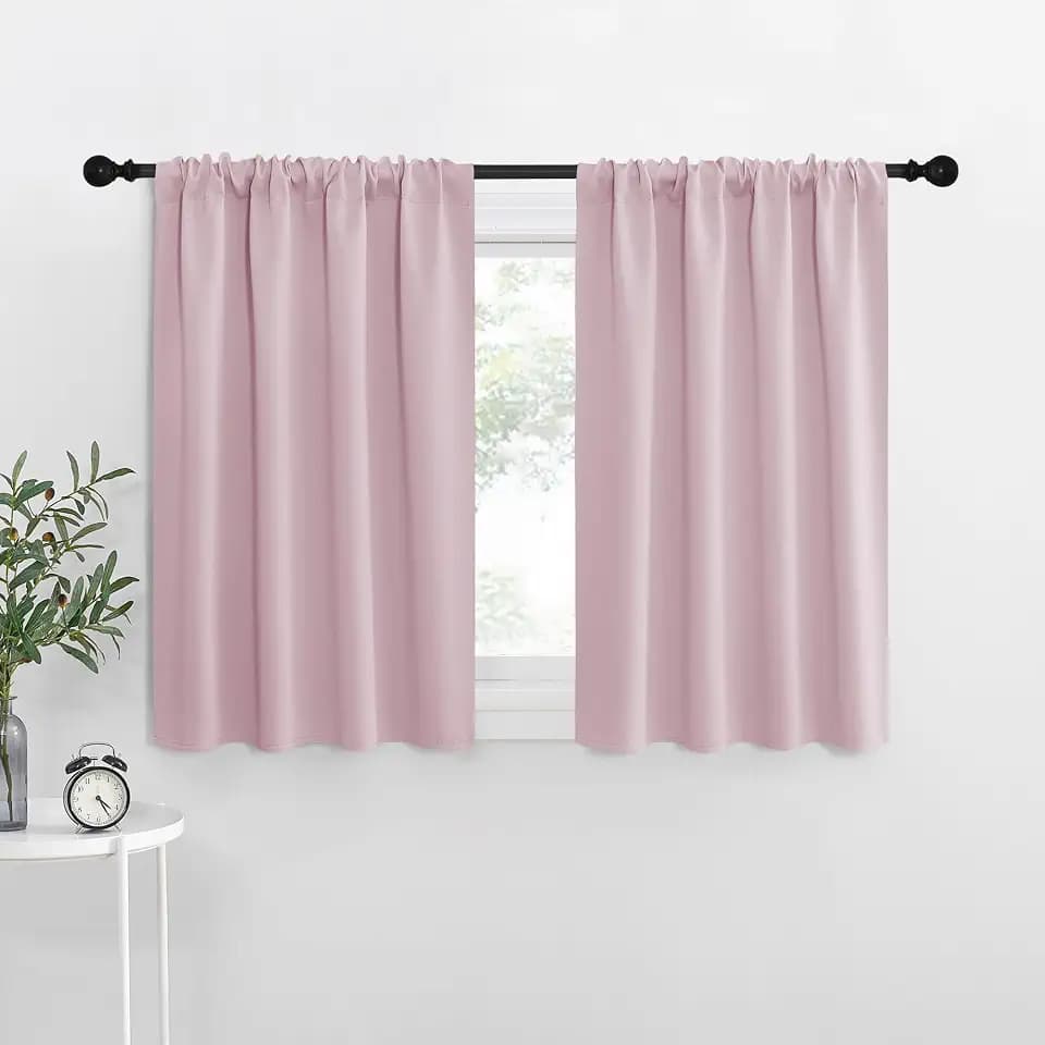 NICETOWN Baby Pink Kitchen Curtains, 42" W by 36" L, Set of 2, Short Blackout Curtains & Drapes, Small Window Draperies for Dining Room, Cupboard