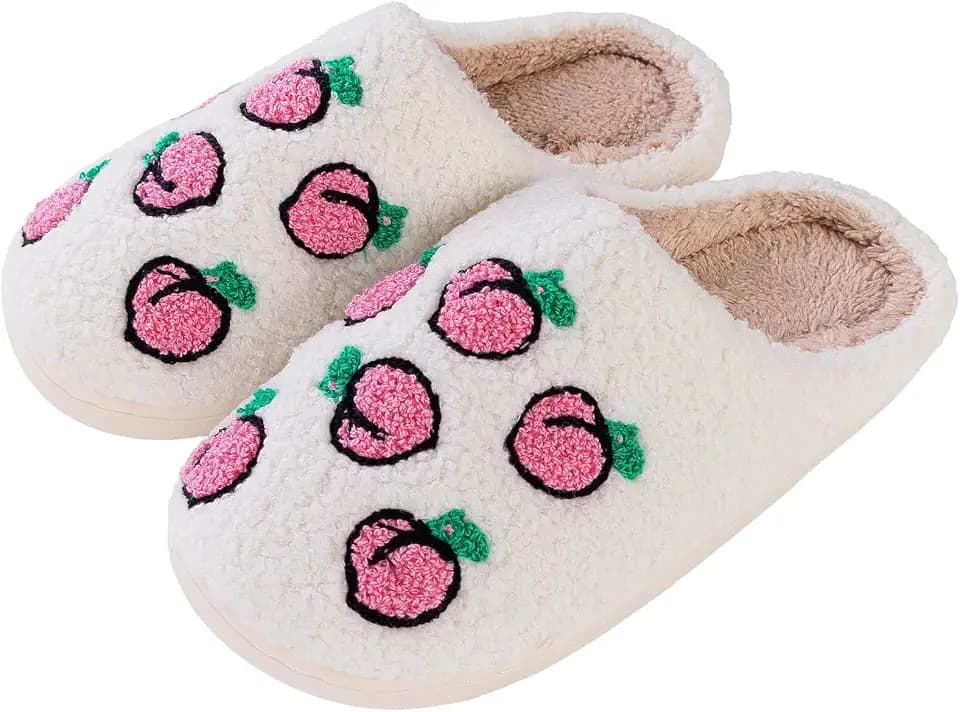 Women Slippers Cute Pattern Strawberry Slippers Warm Soft Bedroom Shoes Fuzzy Closed Toe Sandals Non Slip House Bedroom Slippers