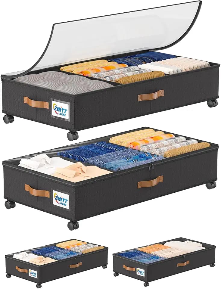 Under Bed Storage with Wheels 2 Pack, UnderBed Storage Clother Organizer