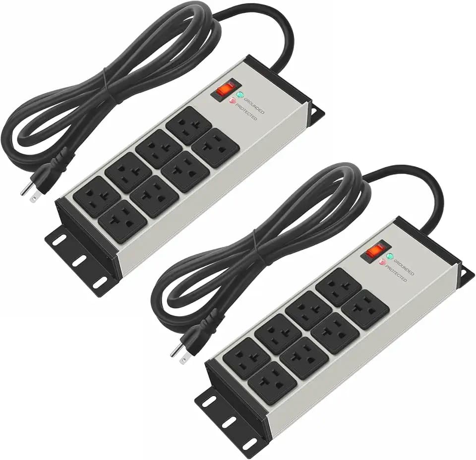 CCCEI 2PCS 12 Gauge Heavy Duty Power Strip, 8 Ports. Grey, 6FT.