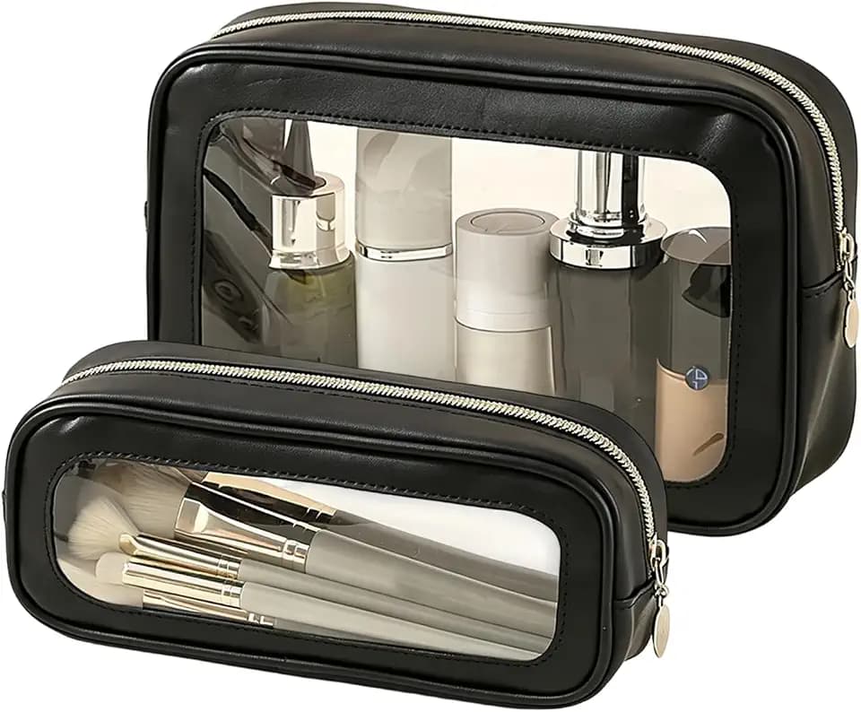 2 Stück Kulturbeutel Transparent, Kosmetiktasche, Transparent Kosmetiktasche, wasserdichte PVC-Reise-Waschtaschen, Make Up Tasche, Für Flugreisen, Fitnessstudio und Alltag