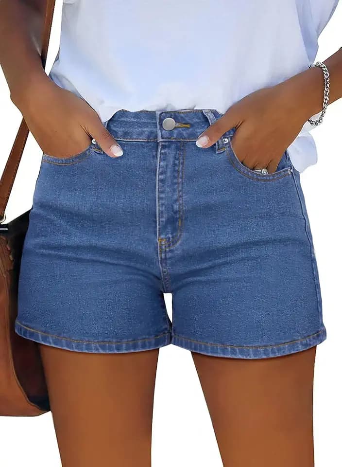 MixShe Jean Shorts for Women Mid-High Rise Denim Shorts Casual Straight Fit Summer Shorts