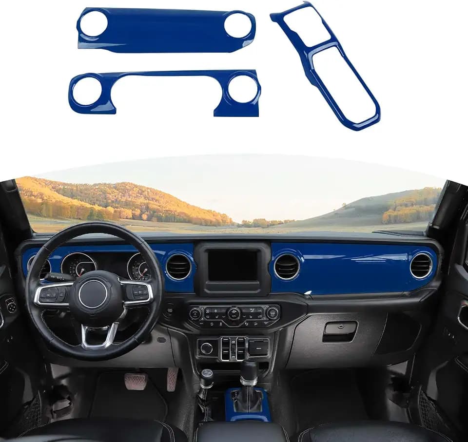 RT-TCZ for Wrangler JL Dash Trim Cover Blue, Gear Shift Panel Trim Frame for Jeep Wrangler JL JLU Gladiator JT 2018-2023 Blue Interior Accessories 3pcs