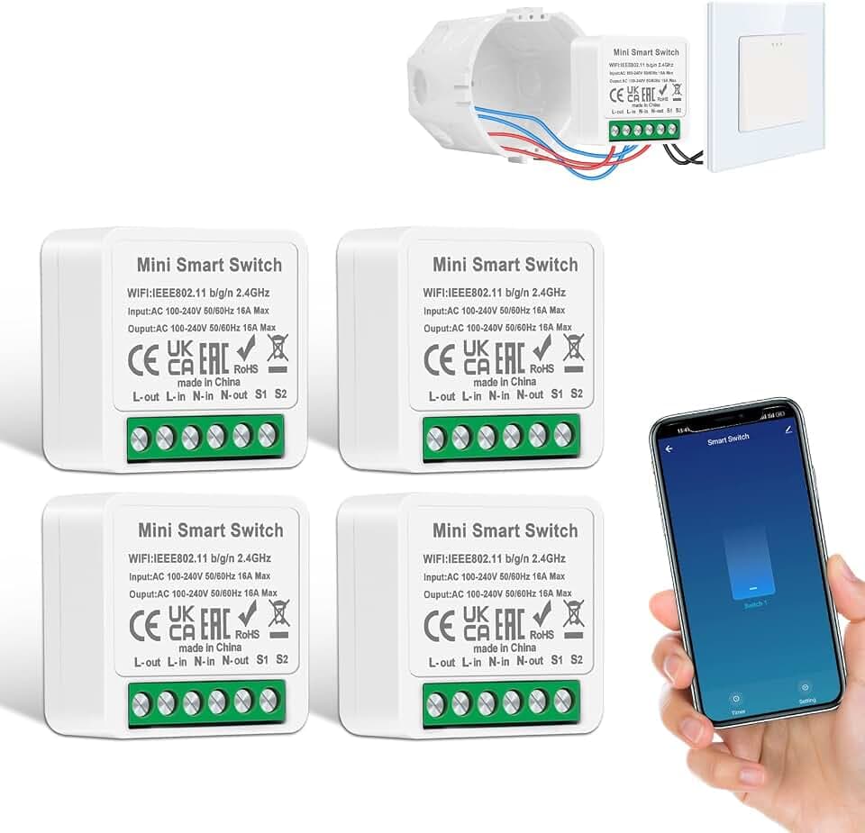 4 PCS CNBINGO Smart Lichtschalter Modul 1 Weg/2 Wege,Mini DIY WLAN Schalter