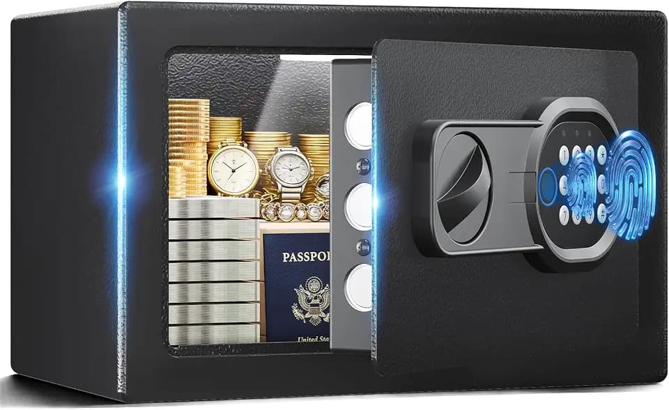 GTPLAYER Safe Box 0.44 Cubic Feet for College Dorm Room with Electronic Keypad and Fingerprint, Shelf, Wall Mount Kit, Hidden Home Safe for Money, Jewelry and Passport