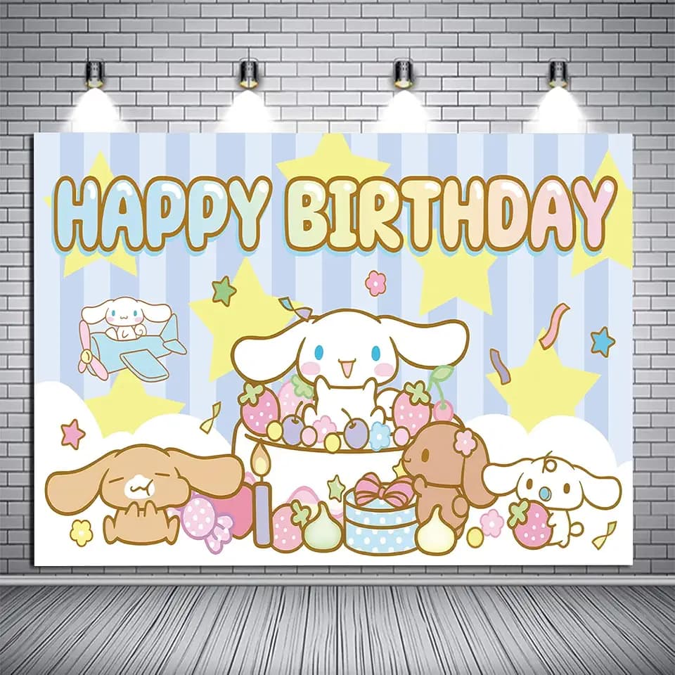 1Pcs Cinna-morolls Party Decoration Banner Photography Background for Kids Birthday Party Cinna-morolls Photo Booth Props (4.16X2.3 Ft)