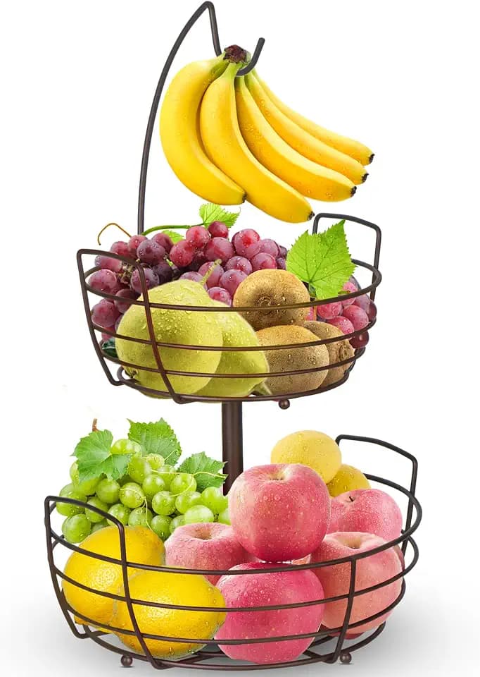 Bomclap Obstschalen Obstkorb 2 Tier Obstschale mit Bananenhalter,Brotkorb Gemüsegestell,Bronze