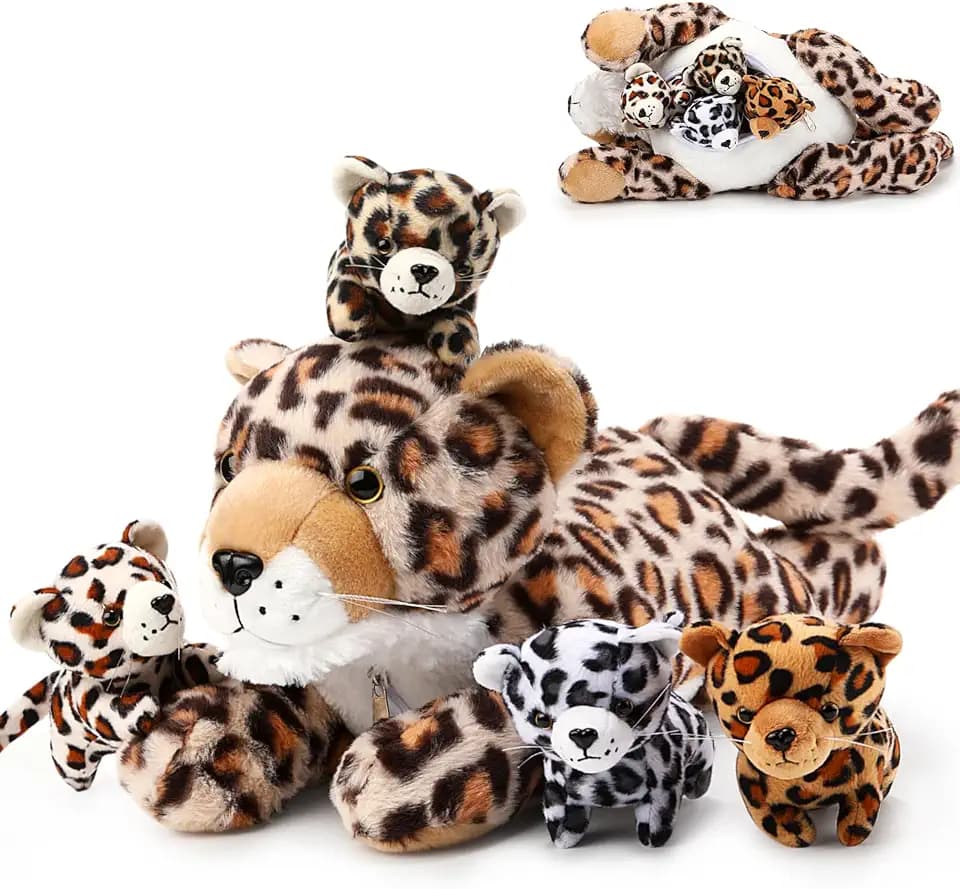 Silipull 5 Pcs Cheetah Stuffed Animals Leopard Plush Toy Set, Lying Style
