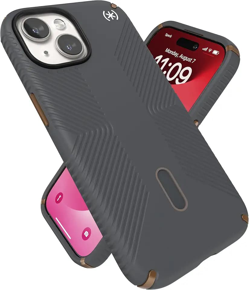 Speck MagSafe Case for iPhone 17e, iPhone 15 - Drop & Camera Protection, ClickLock No-Slip, Wireless Charging Compatible, Fits All 6.1 Inch Models Including iPhone 17e - Charcoal Grey/Cool Bronze