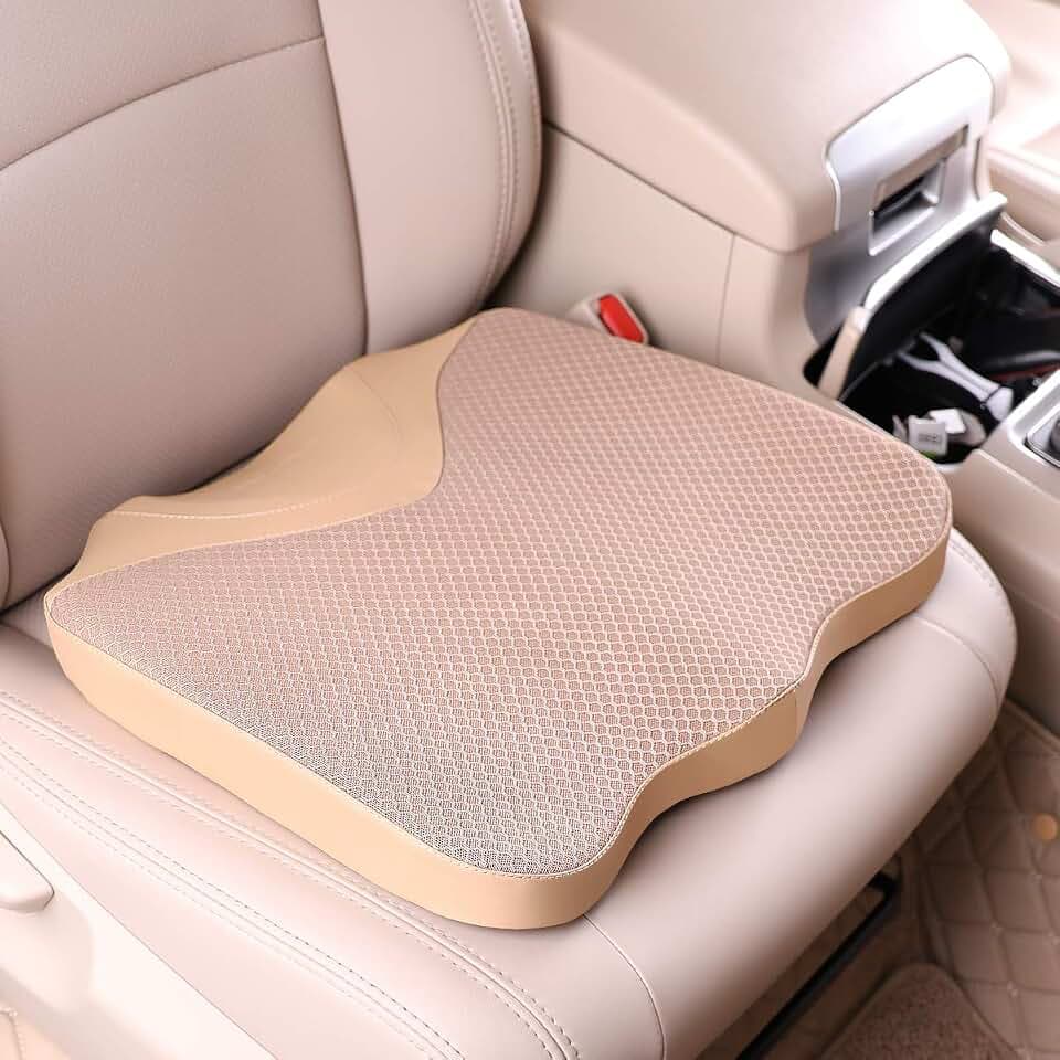 Car Seat Cushion, Comfortable Memory Foam Cushion for Driving, Auto Heightening Wedge Cushion for Sciatica Tailbone Pain Relief (Beige)