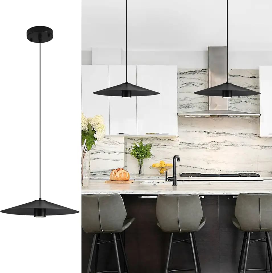 Black Pendant Light, 15.57'' 2 Pack Farmhouse Pendant Light, Kitchen Pendant Lights, Large Modern Pendant Lights, Pendant Lights Kitchen Island for Kitchen, Bedroom GU10 4000K(Inc. Bulb)