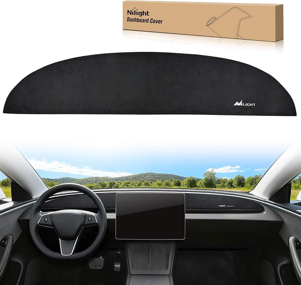 Nilight Dash Cover for Tesla Model 3/Y, Custom Fit Suede Mat