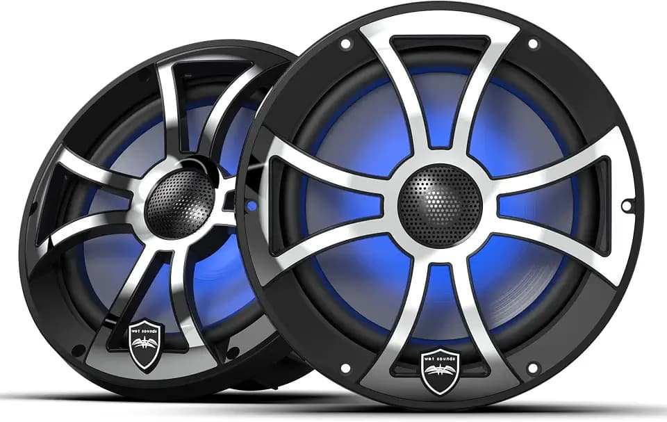 Wet Sounds REVO 8 XS-B-SS V3 | REVO Series 8-inch High-Output Component Style Coaxial Speakers w/XS-Black-Stainless Steel RGB Grilles
