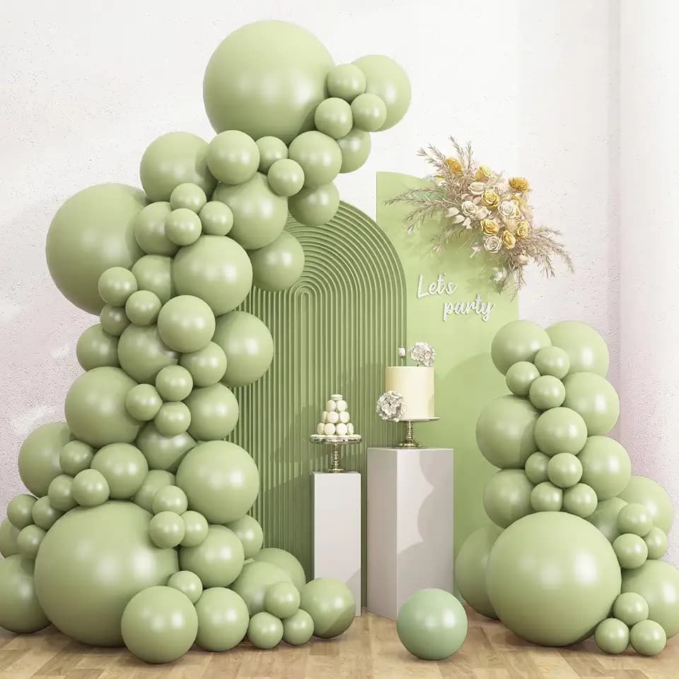RUBFAC Dusty Green Balloons Different Sizes 135pcs for Birthday Arch