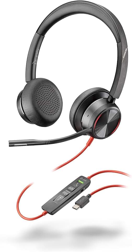 Poly Stereo-Headset 'Blackwire 8225' mit USB-C Anschluss, Active Noise Cancelling und flexiblem Mikrofonarm, Schwarz