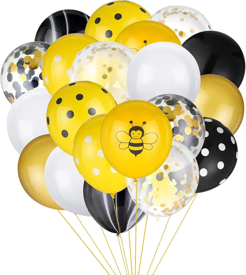 Skylety 100 Pcs Bee Balloons Party Set, Yellow Black Confetti Latex