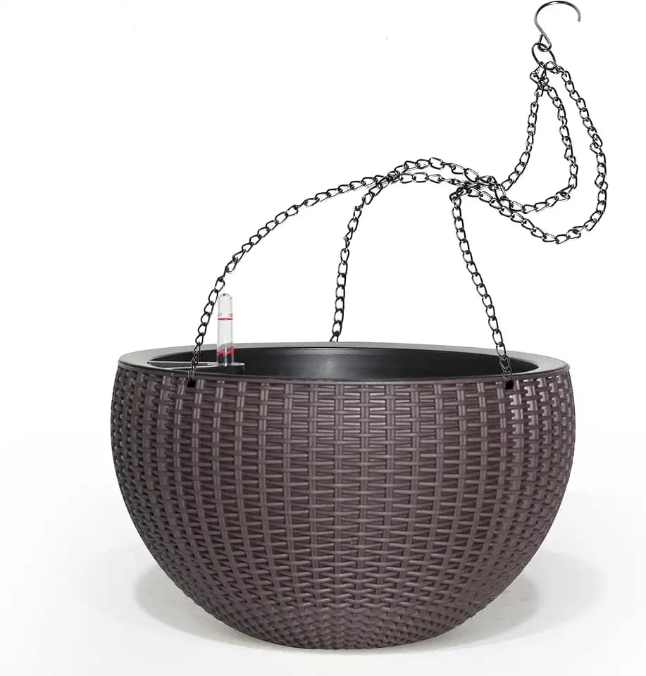 Dexceder 13.5 Inch Self Watering Hanging Planter (Brown)