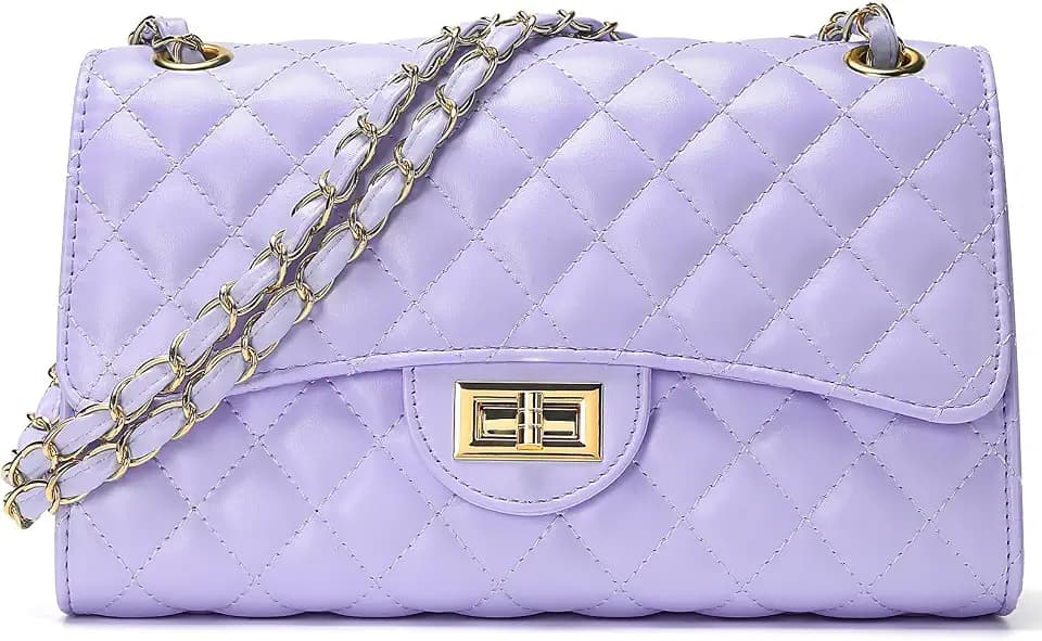 Quilted Leather Crossbody Bags for Women Trendy Ladies Shoulder Purse Satchel HandBag with Chain Strap