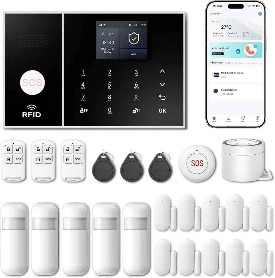 4G-Alarmsystem für die Sicherheit zu Hause, Smart Home Alarm Kit mit Telefon-APP-Alarm, Arbeit mit Alexa und Google für Haus, Wohnung
