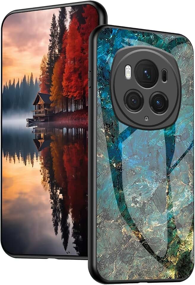Schutzhülle für Honor Magic 6 Pro, Marmor-Motiv, Schutzhülle Honor Magic 6 Pro, stoßfest, TPU, hart, PC, transparent, Glas, Handyhülle, Glitzer, elegant, Dunkelgrün