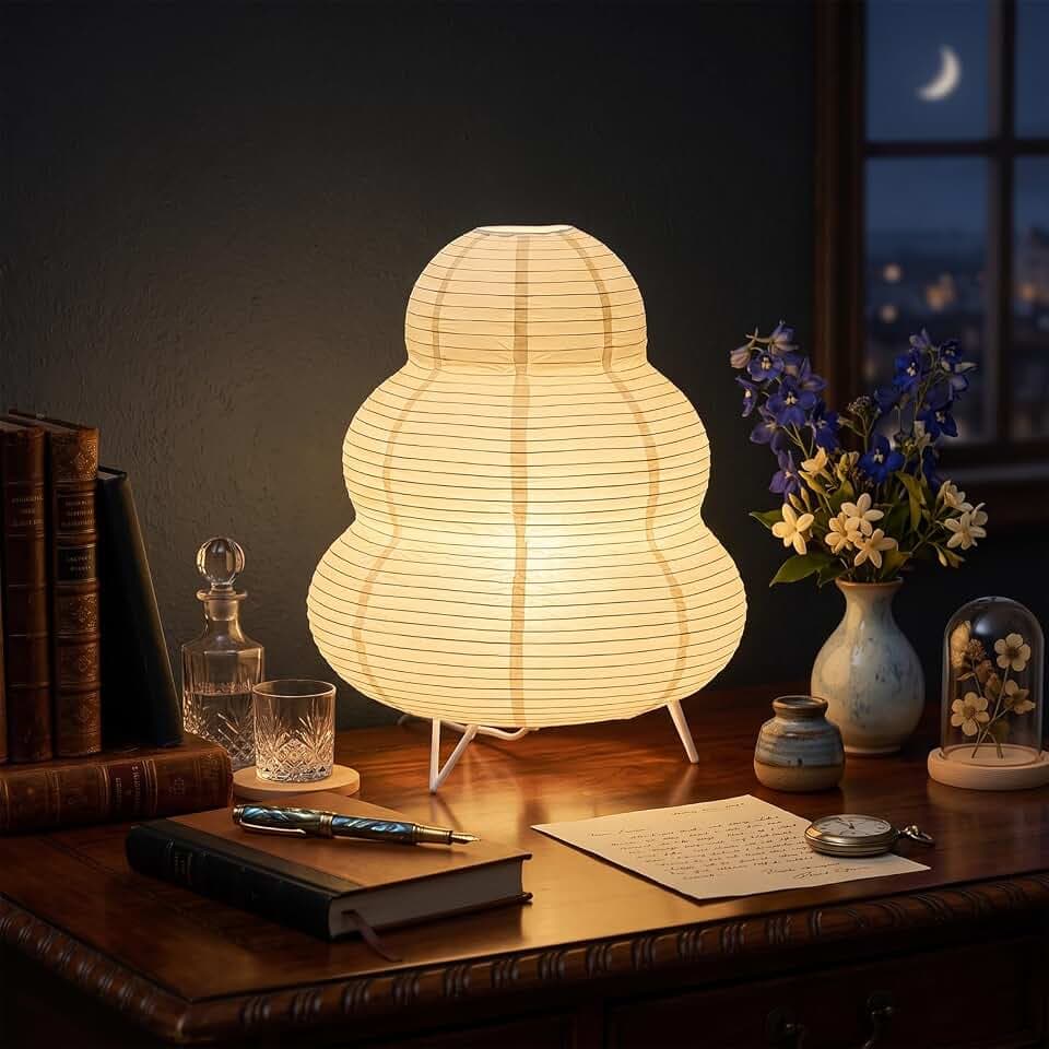 Papierlaterne Tischlampe, Origami Tischleuchte aus Reispapier, Japanische Dekolampe mit E14 LED-Leuchtmittel 3 W, Warmweißes Stimmungslicht für Schlafzimmer, Wohnzimmer, Restaurant und Nachttisch