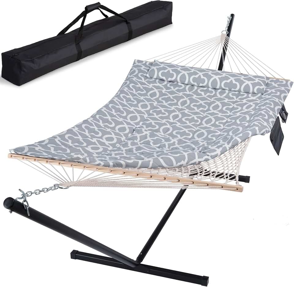 SUNCREAT Outdoor Double Hammock with Stand, Circle Pattern