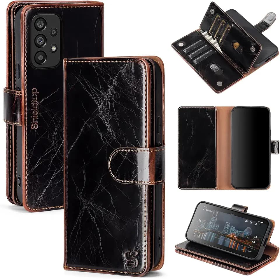 Shieldtop Compatible with Samsung Galaxy A52 5G Wallet Case with Card Holder,Women Men RFID Blocking PU Leather Folio Flip TPU Protective Cover Credit Card Slots,Phone Case for Galaxy A52,Coffee