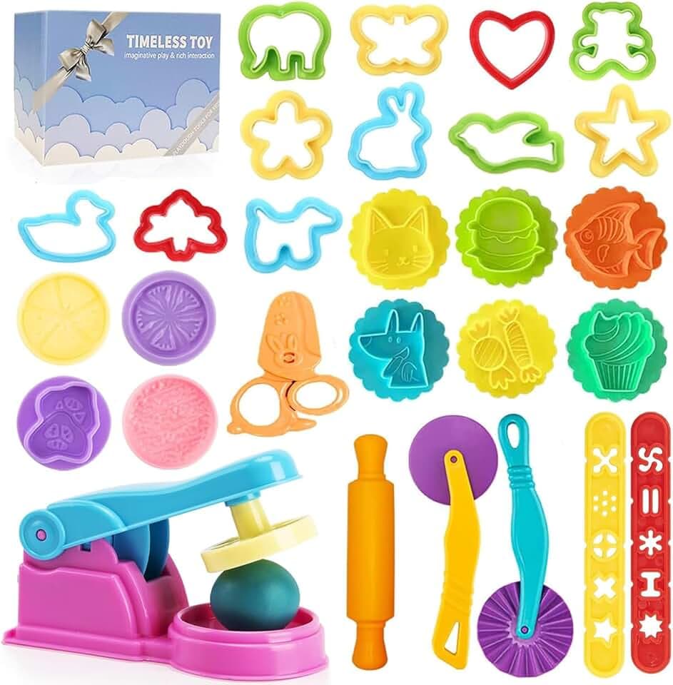 Knetwerkzeuge für Kinder, Knetformen Ausstechformen Set mit Kuchenstempel, Scherenwalze und Extruder-Formen, Aufbewahrungsbox, BPA-frei, kreatives Spielzeug für Kinder 2–8 Jahre