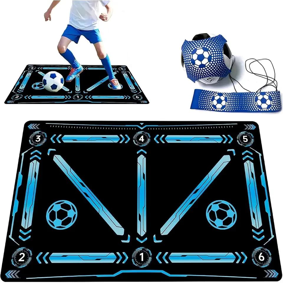 Fussball Matte Ballkontrolle 90x60 cm Fußballmatte mit Fussballtrainer Fußball Schritt Trainingsmatte mit Fußball Kick Trainer Rutschfest Fussballmatte Training Stoßdämpfende FußBall Trainingsmatte