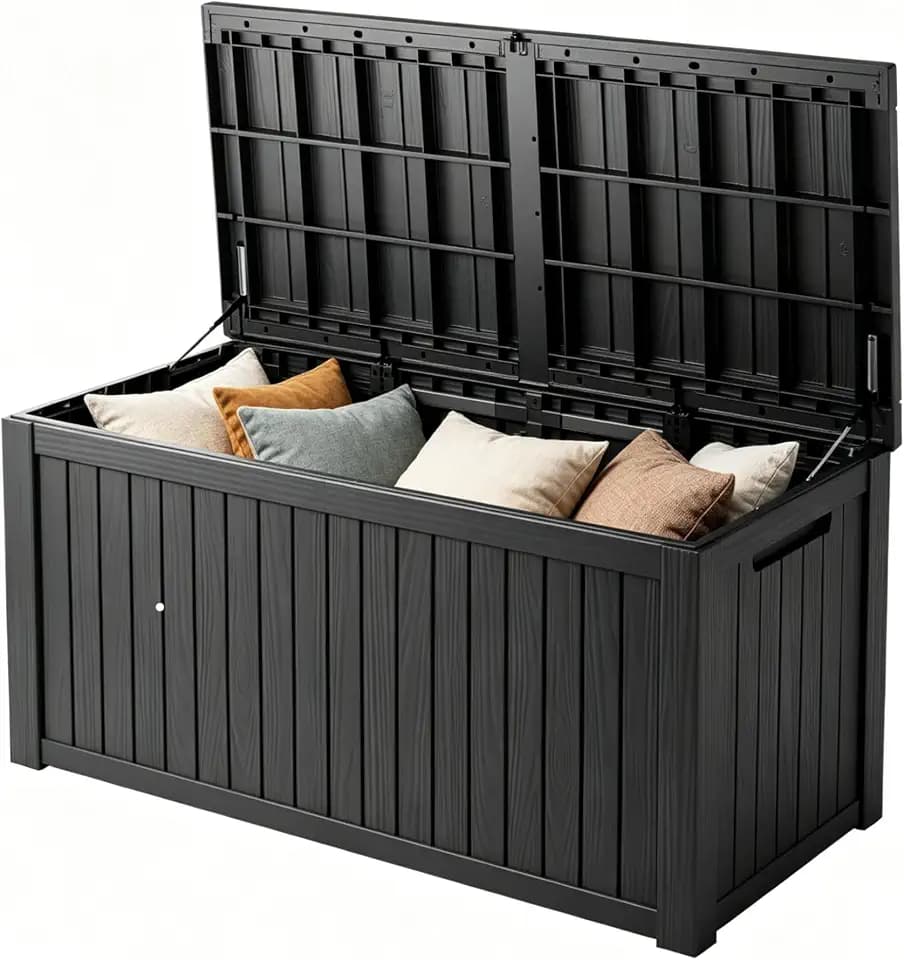 Outdoor Storage Box 201GAL Waterproof Resin Deck Box,Pool Accessories Supplies，UV-Resistant Lockable Package Delivery Bin for Garden Tools,Large Patio Outside Cushions,Chest,Furniture,Black