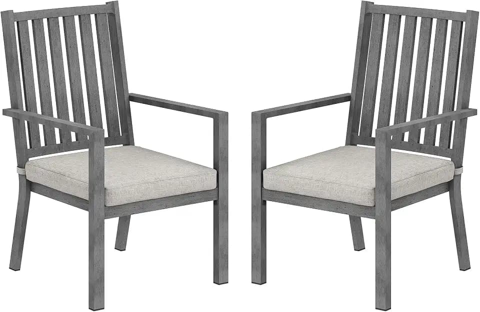 FansaFurn Patio Dining Chairs Set of 2, Aluminum Outdoor Patio Chairs with Waterproof Cushions, Metal Outdoor Patio Furniture Set for Porch, Balcony, Deck, Backyard, Grey