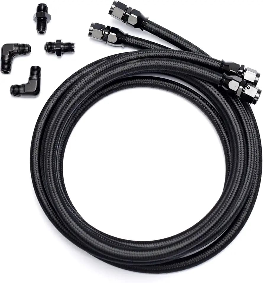 6AN transmission cooler lines Compatible with 4L60 700R4 TH350 TH400 7 Ft Long Hose Fitting Nylon Stainless Steel Braided Lines 2 X 6AN PTFE